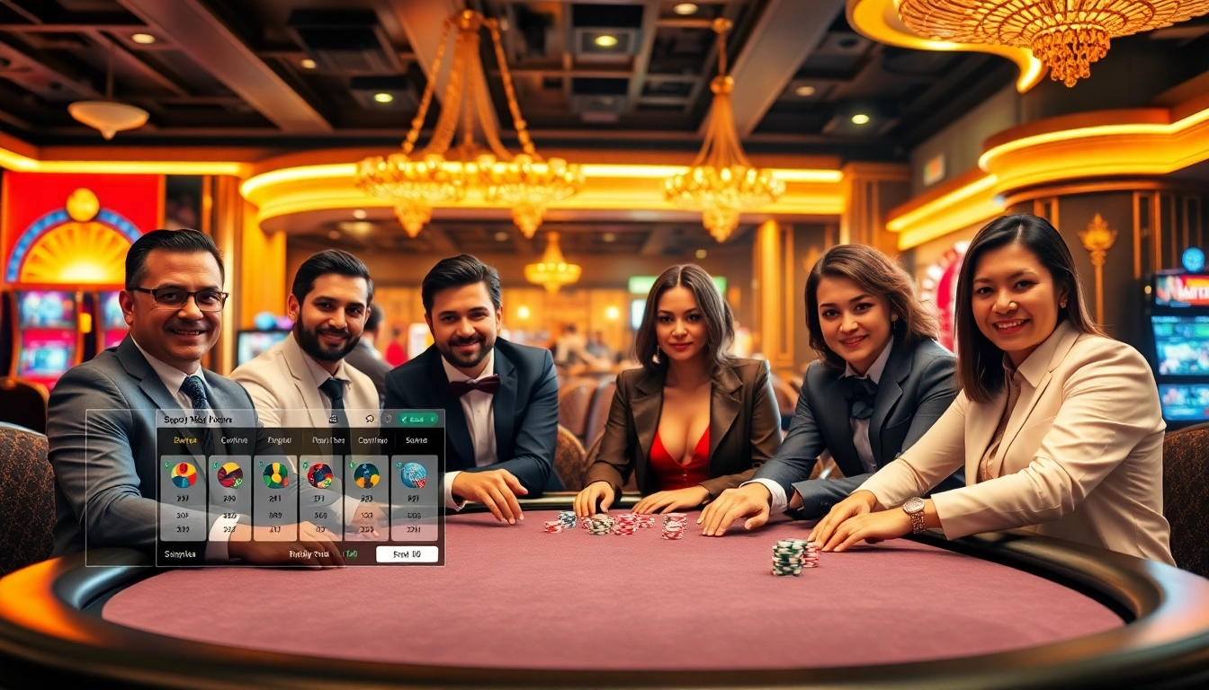 Players engaging in a high-stakes poker game at a luxurious casino, reflecting excitement at https://9789bet.com/.