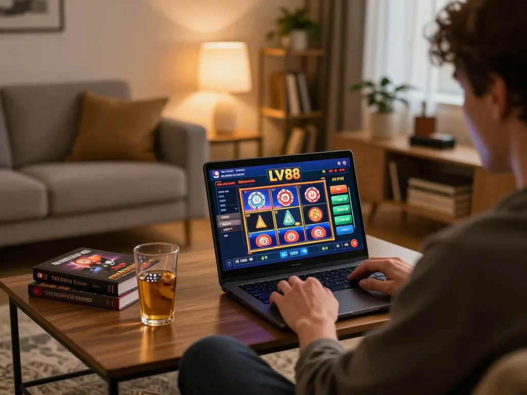 Experience thrilling gameplay at LV 88 online casino in a cozy home setting.