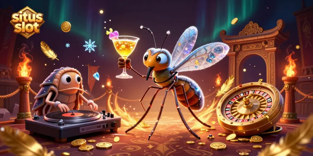 Engage with the situs slot experience featuring vibrant casino characters and elements in a dynamic scene.