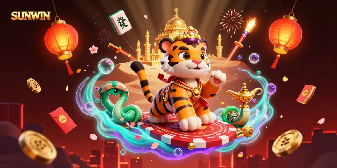 SUNWIN invites players to win big in a lively 3D casino scene illustrating vibrant gaming elements.