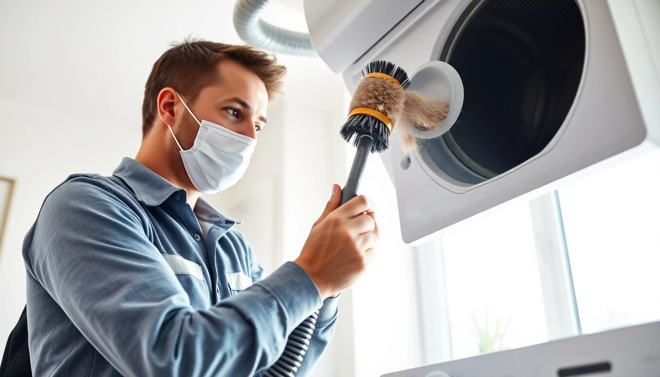 Dryer Vent Cleaning service in action, showcasing a technician removing lint and ensuring safety.