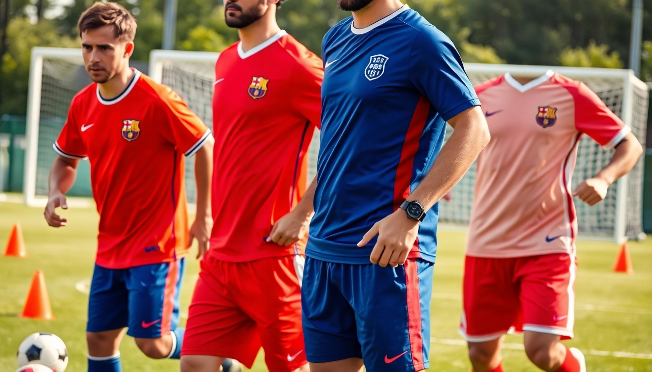 Showcase of a team kit featuring vibrant colors on a soccer field.