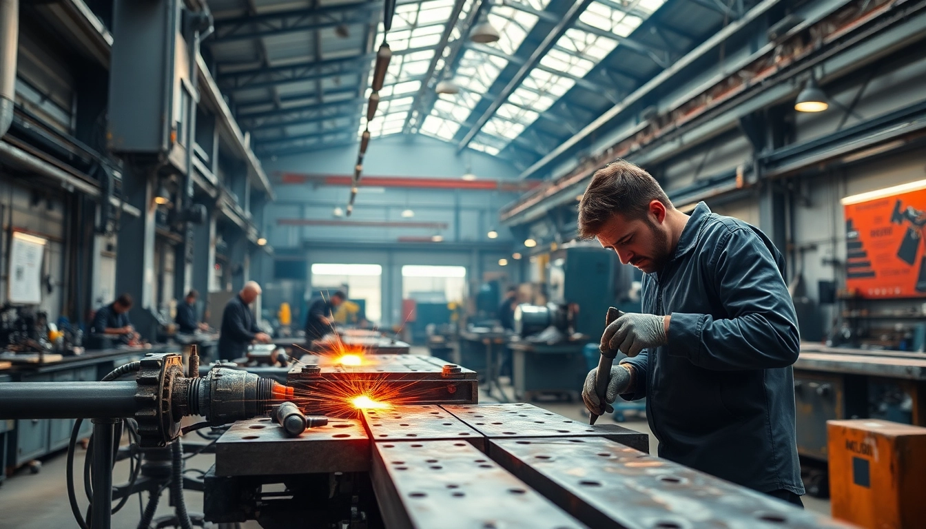 Crafting custom steel fabrication in a vibrant workshop with skilled artisans.