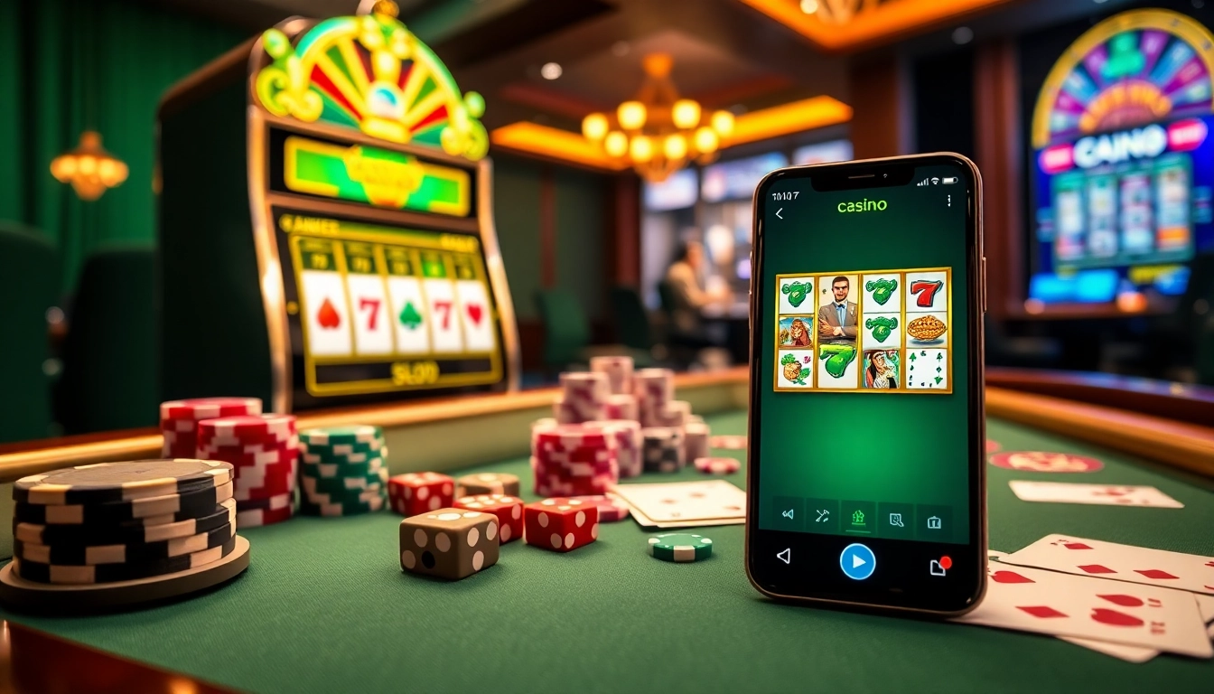 Pengalaman bermain slot deposit pulsa tanpa potongan dengan visual kasino yang berwarna-warni dan mesin slot.