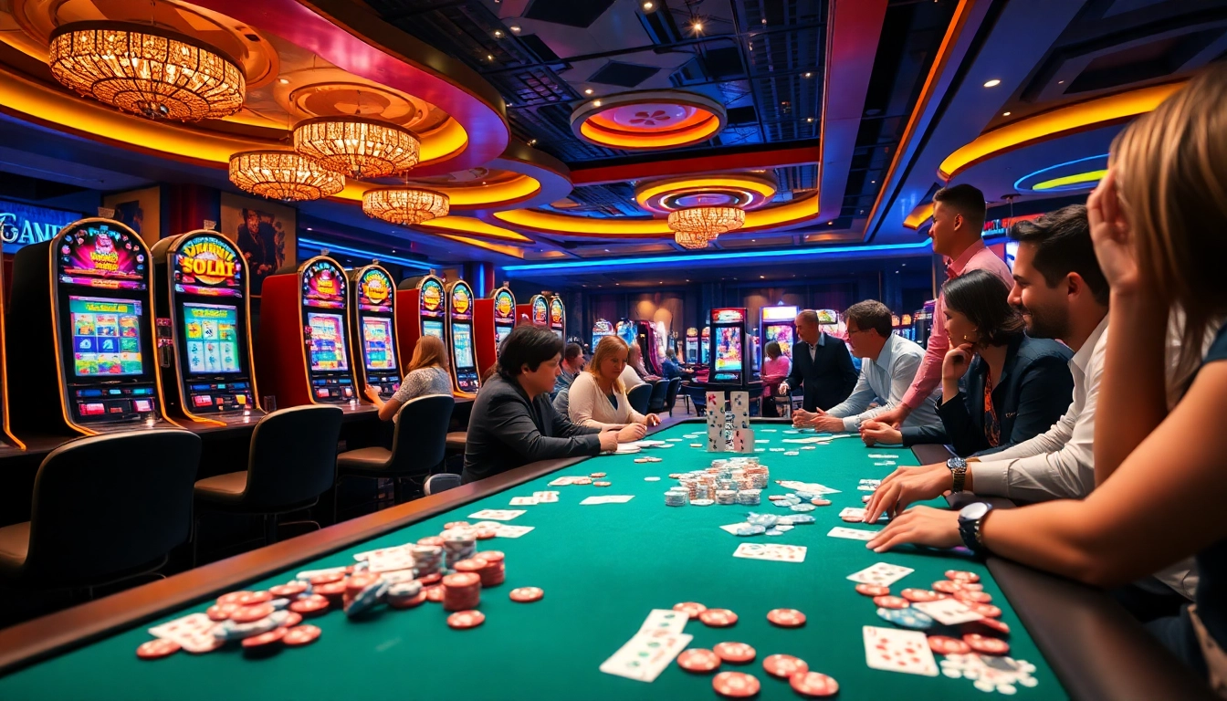 Enjoying the excitement at a kerajaanslot game table in a vibrant casino.