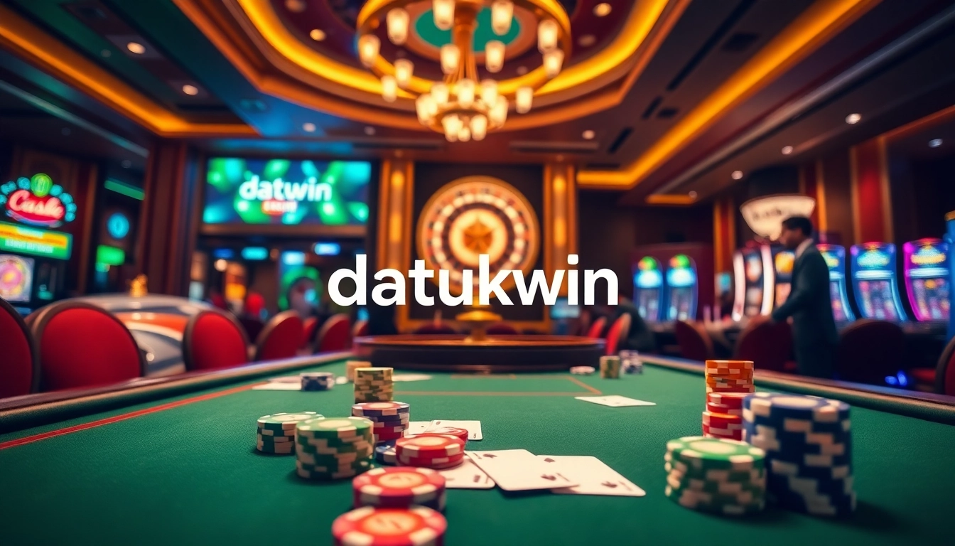 Para pemain menikmati berbagai permainan kasino di Datukwin, terbenam dalam lingkungan perjudian yang mewah.