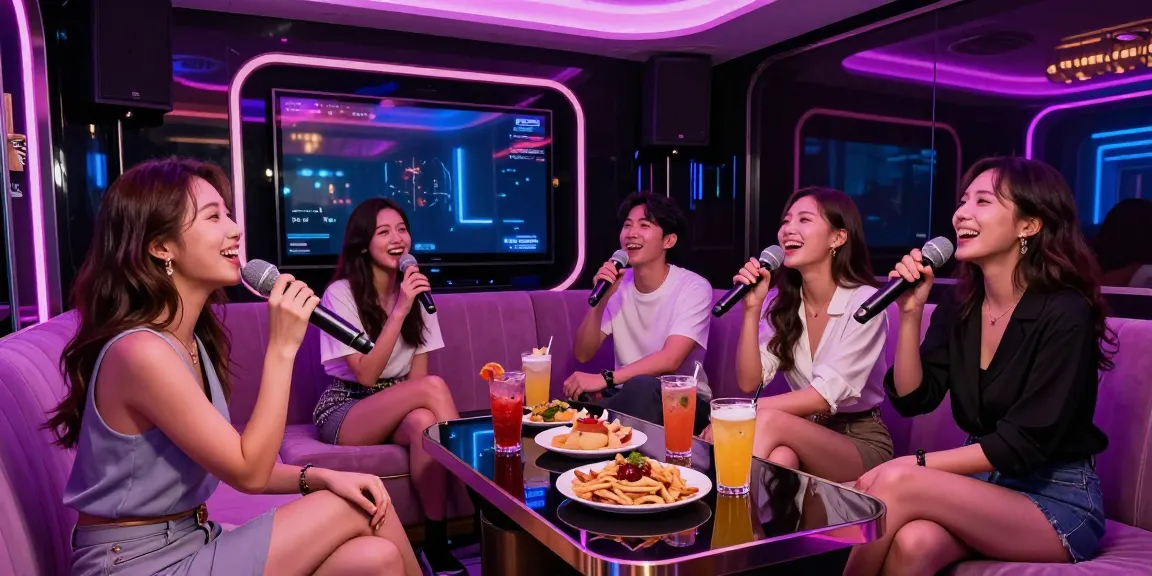 강남가라오케에서 친구들과 함께 즐기는 고급스러운 노래방의 모습