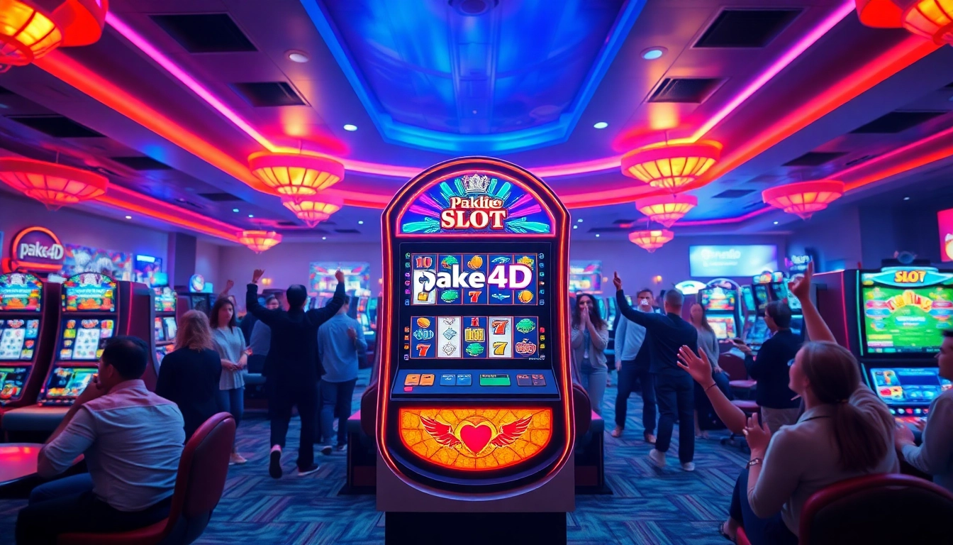 Menangkan di pakde4d slot dengan suasana kasino yang meriah dan mesin slot warna-warni.