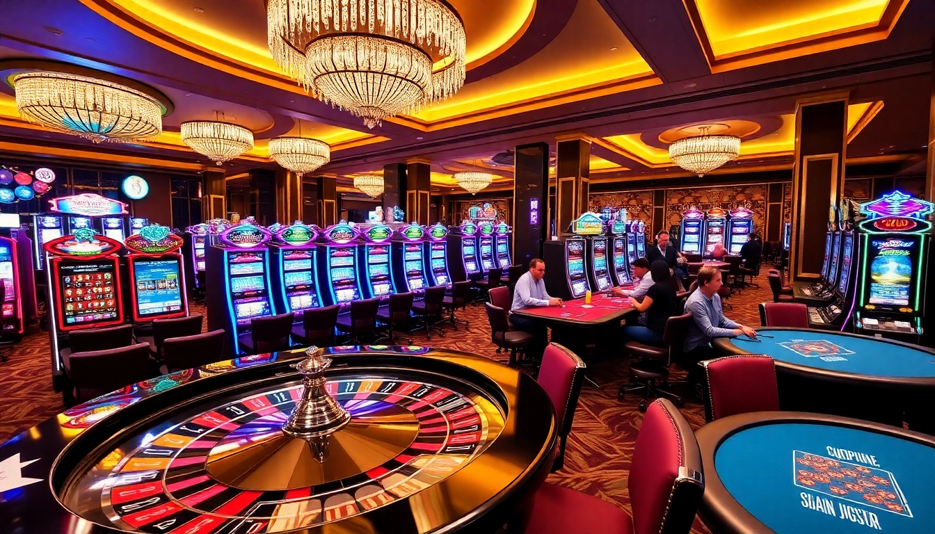 Exciting casino environment at KJC AC 1 featuring roulette, slot machines, and poker tables.