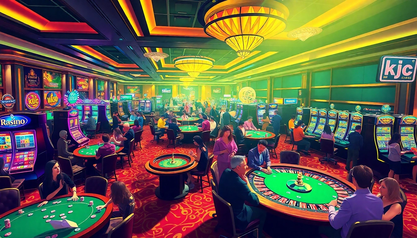 Players at the kjc casino engage in thrilling poker games, showcasing excitement and strategy.
