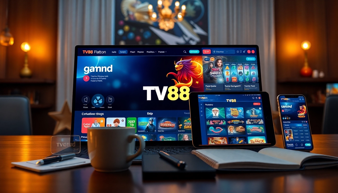 TV88 online gambling interface showcasing user-friendly design for desktop and mobile.