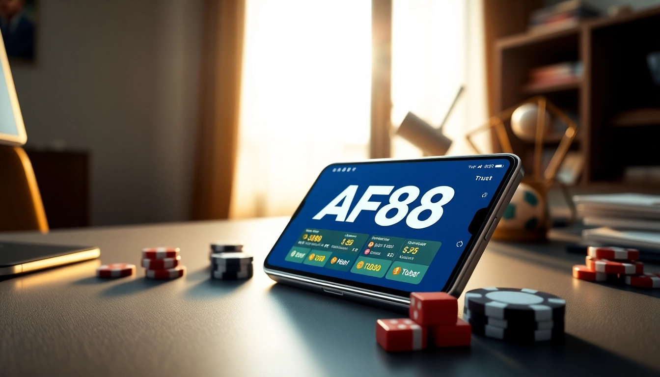 AF88 online betting platform interface displayed on a smartphone with gaming elements.
