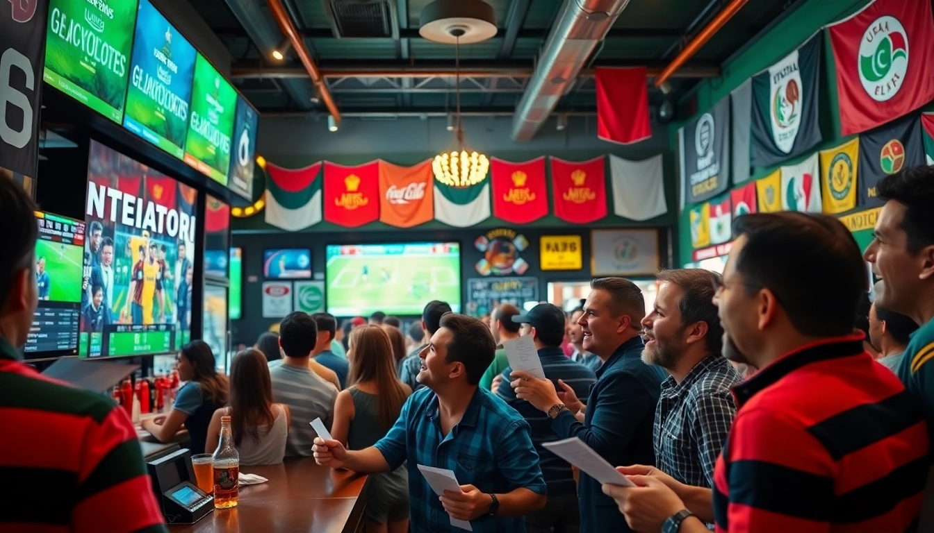 Enjoying sports betting in Mexico with friends at a lively sports bar.