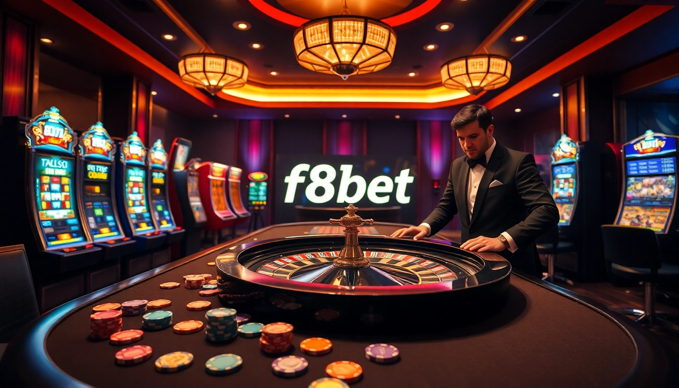 Experience thrilling gameplay at F8bet with vibrant casino elements and luxury ambiance.