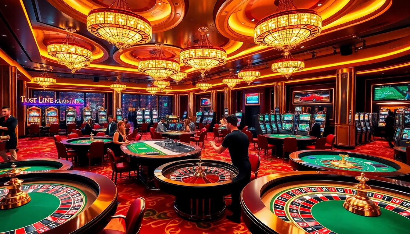 S8 Casino excitement with roulette wheels and poker tables under luxurious lights.