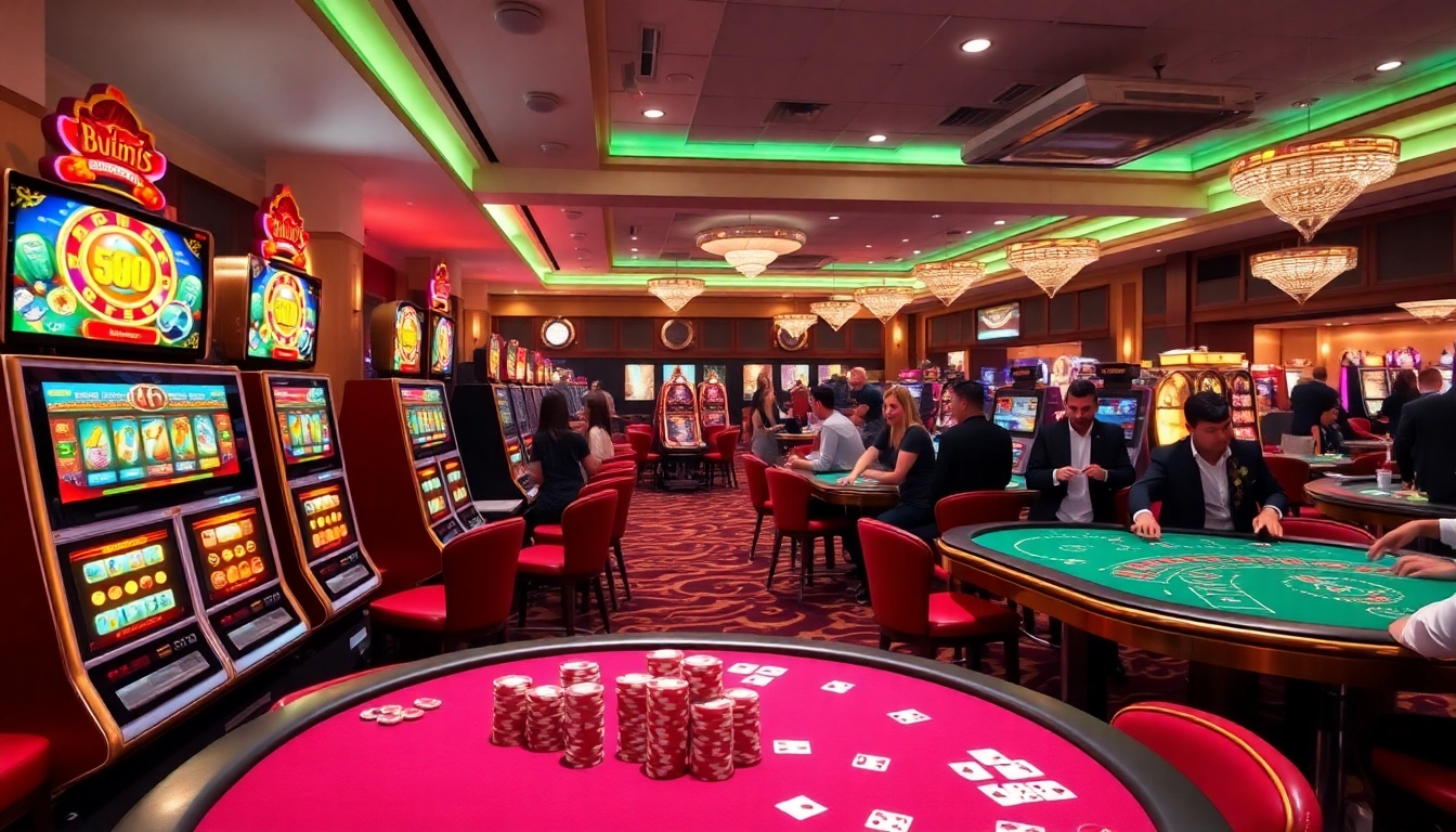 Experience the excitement of winning at nohu90 casino with vibrant gaming tables and slot machines.