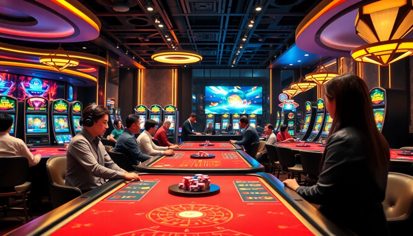Experience the vibrant online casino atmosphere at https://gg888.info/, showcasing excited players and stunning game tables.