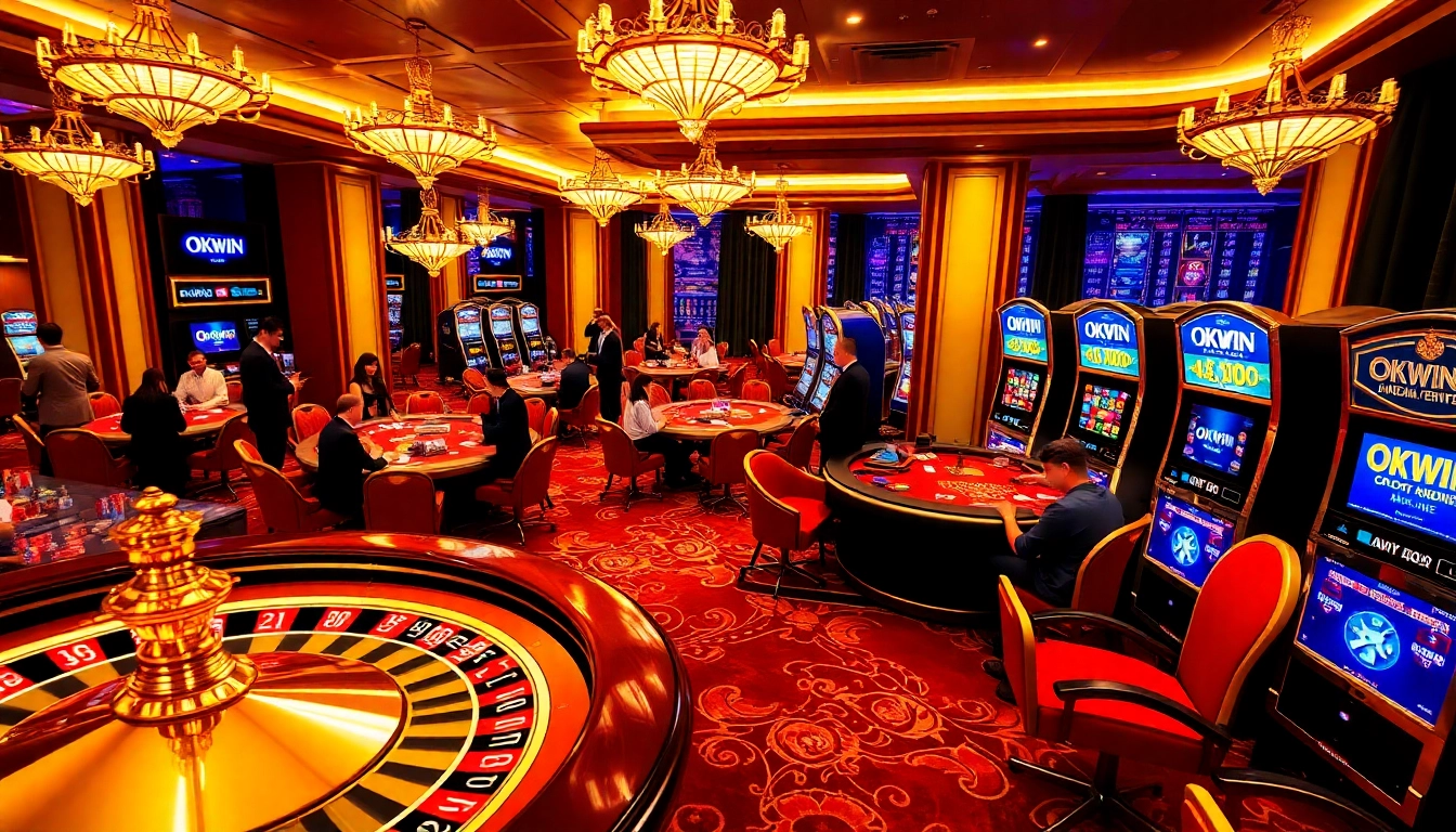 Engaging in thrilling gameplay at OKWIN's casino, featuring vibrant tables and exciting betting options.