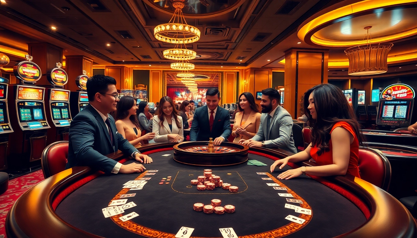Players enjoying poker and slot machines at https://789winjj.com/ casino, showcasing thrilling gambling action.