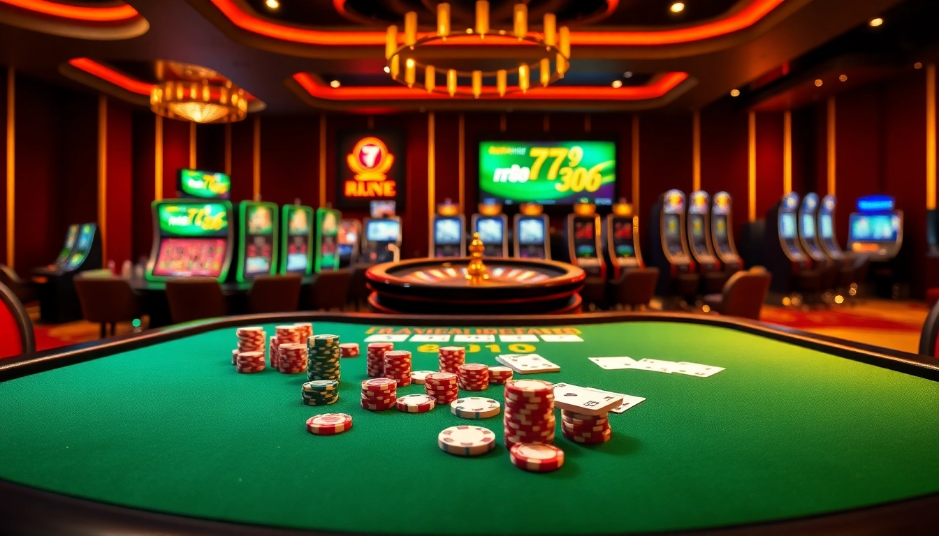 Experience excitement at nhà cái rr88 with a vibrant casino table showcasing poker and slot games.