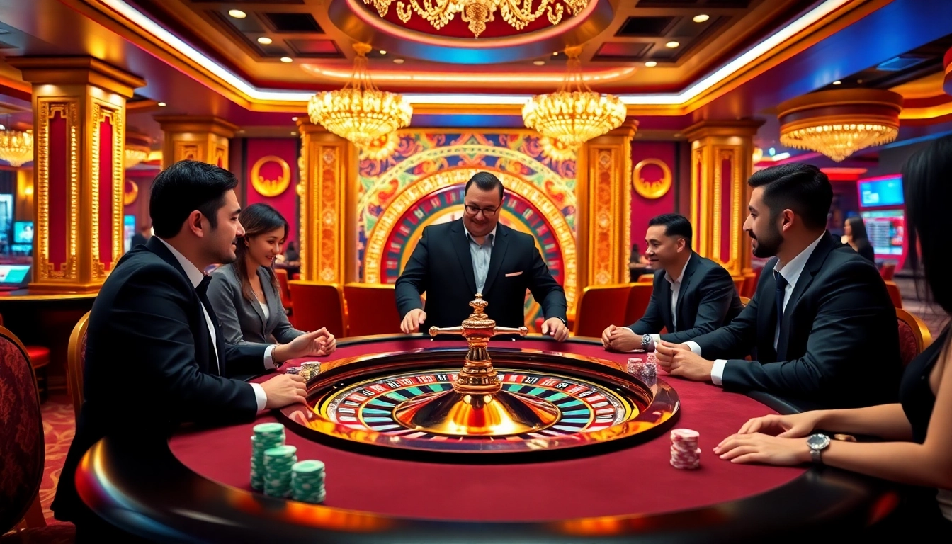 High-stakes players enjoying a luxurious GG88 casino experience at the poker table.