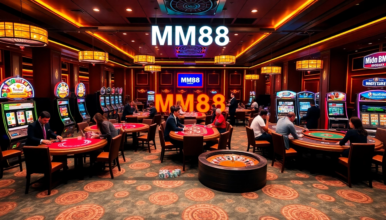 Players enjoy a high-stakes game at MM88 casino tables, capturing the thrill of gambling.