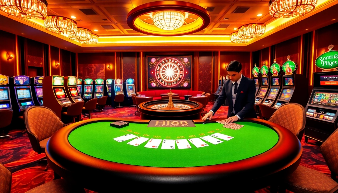 Players enjoying the excitement of Hi88 casino games at a glamorous blackjack table.