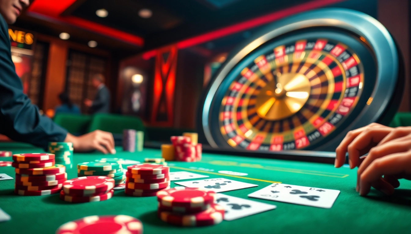Experience the excitement of jeet buzz with a vibrant casino scene featuring poker and roulette.