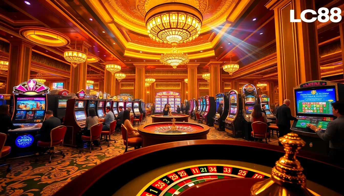 Engage with the vibrant gaming experience at trang chủ lc88 featuring exciting casino tables and slot machines.