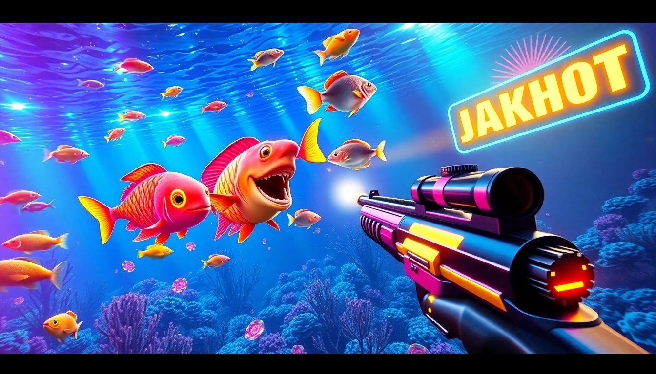 Exciting gameplay of bắn cá đổi thưởng featuring colorful 3D fish and a player aiming to win.