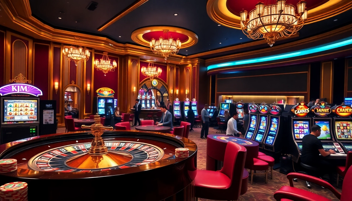 KJC members enjoy premium casino games featuring vibrant poker chips and roulette wheels.