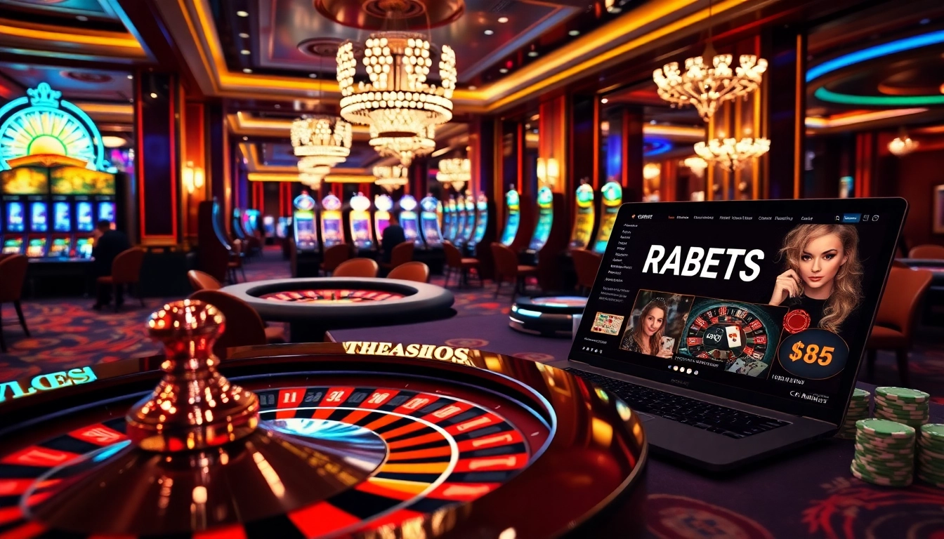 Exciting gambling scene at https://thabet.vegas/ showcasing high-stakes poker and vibrant slot machines.