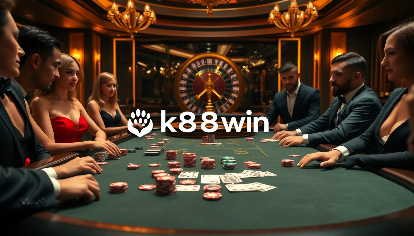 Experience thrilling gameplay at k88win's luxurious casino tables with high-stakes poker action.