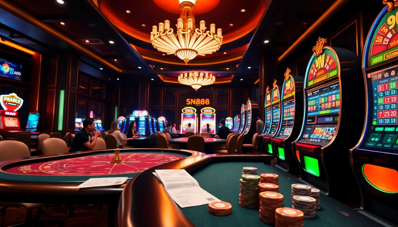 Experience the thrill of SN888 online gambling with vibrant casino visuals.