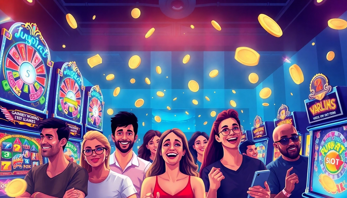 Kode4d slot gaming interface with colorful reels and happy players enjoying online slots.