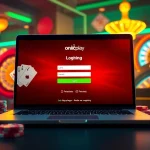 Engaging onicplay login scene with online gambling interface and casino elements.