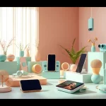 Discover unique MMOO lifestyle gadgets featuring pastel colors and stylish design in a vibrant setting.