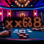 Engaged players at a luxurious poker table, embodying the excitement of gambling with xx88.