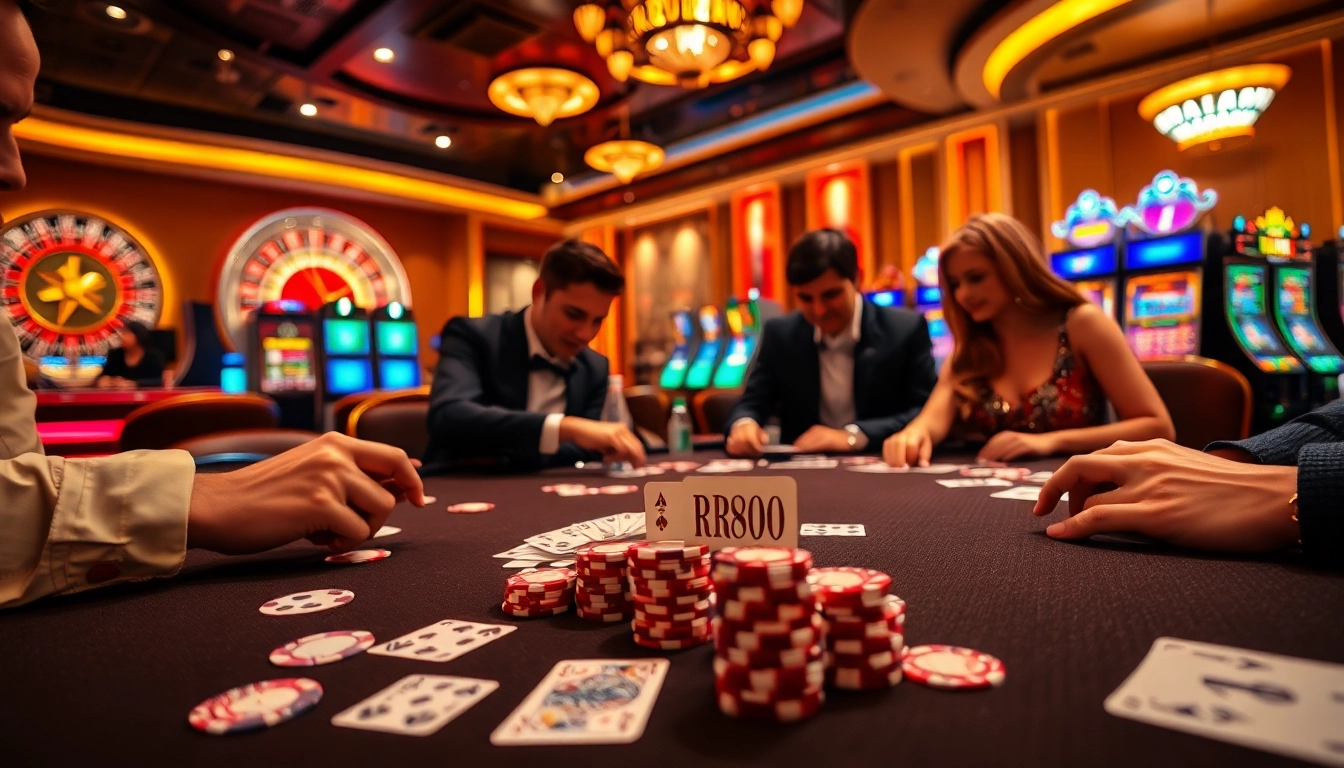 Experience the thrill of gambling with RR888 chips on a luxurious casino poker table.