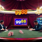 Experience the thrill of gg88 in a luxurious casino with poker chips and a vivid slot machine.