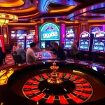 Engaging scene at a casino table showcasing gg88 with players excitedly placing bets.