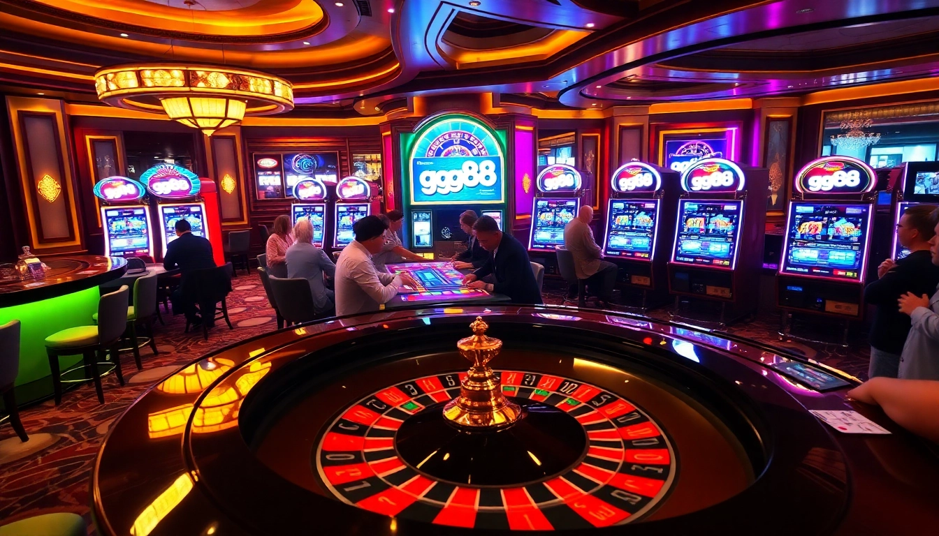 Engaging scene at a casino table showcasing gg88 with players excitedly placing bets.