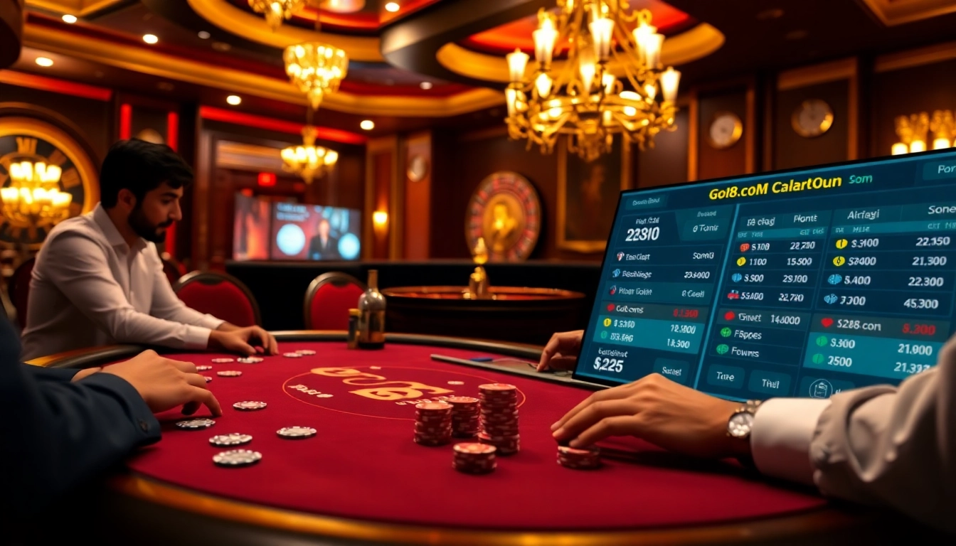 Play at Go8.com with thrilling poker gameplay at a luxury casino table.