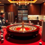 Engaging scene with players at a casino table and a Waterdrop DA29-00020B Refrigerator Water Filter visible, combining home freshness and gambling excitement.