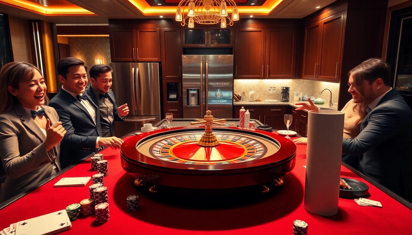 Engaging scene with players at a casino table and a Waterdrop DA29-00020B Refrigerator Water Filter visible, combining home freshness and gambling excitement.