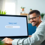 Receive emails securely with temp mail free temporary email service on a laptop in an inviting home office.
