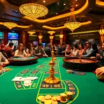 Join the excitement at mm88 with vibrant casino action featuring tables and players in a luxurious setting.