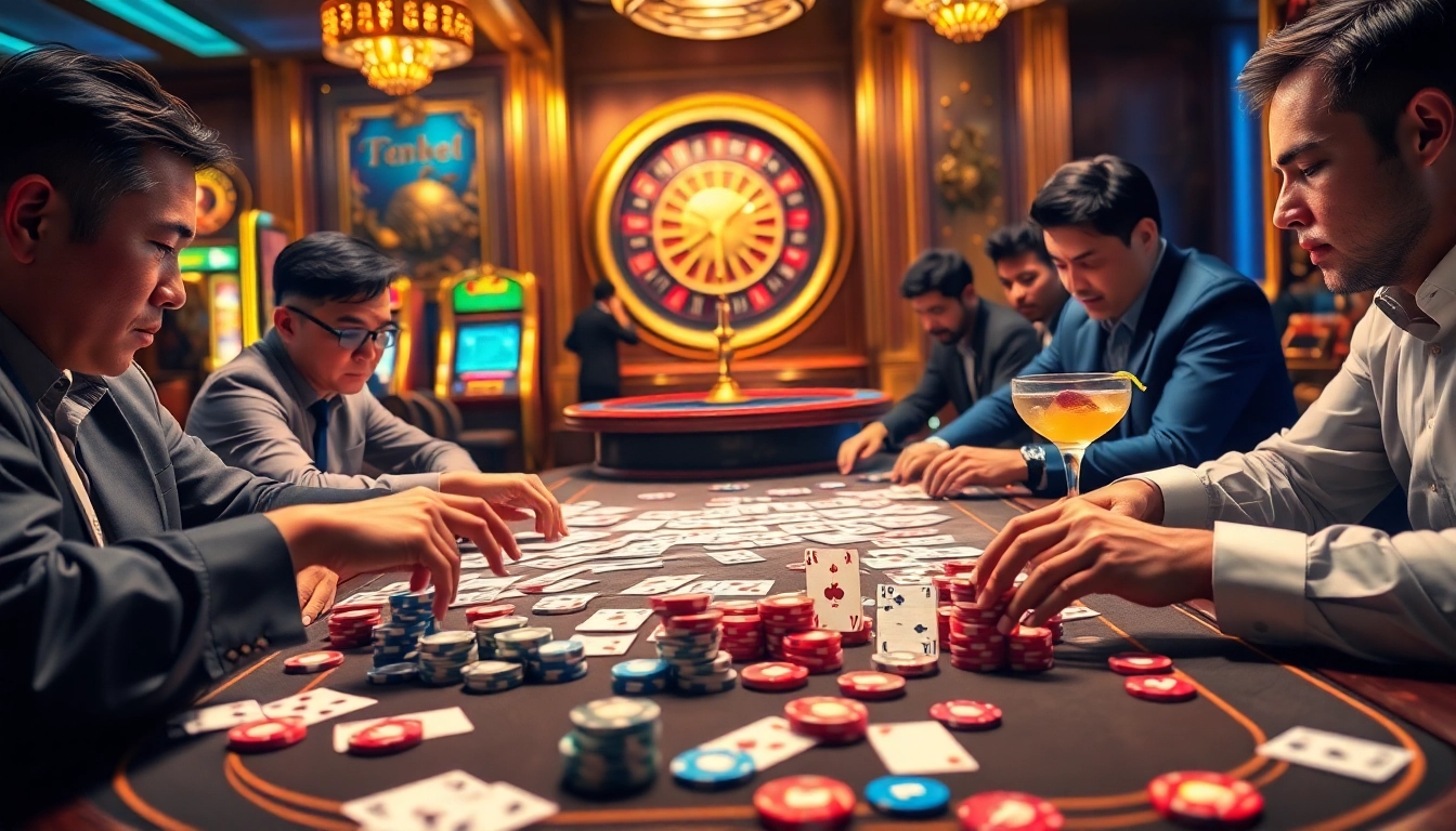 Players engrossed in the thrilling k9k9 game tournament at an upscale casino.