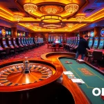 Experience the excitement of OKFUN with vibrant poker tables and dazzling casino lights.