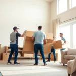 Local Movers efficiently handle furniture in a bright, organized home setting.